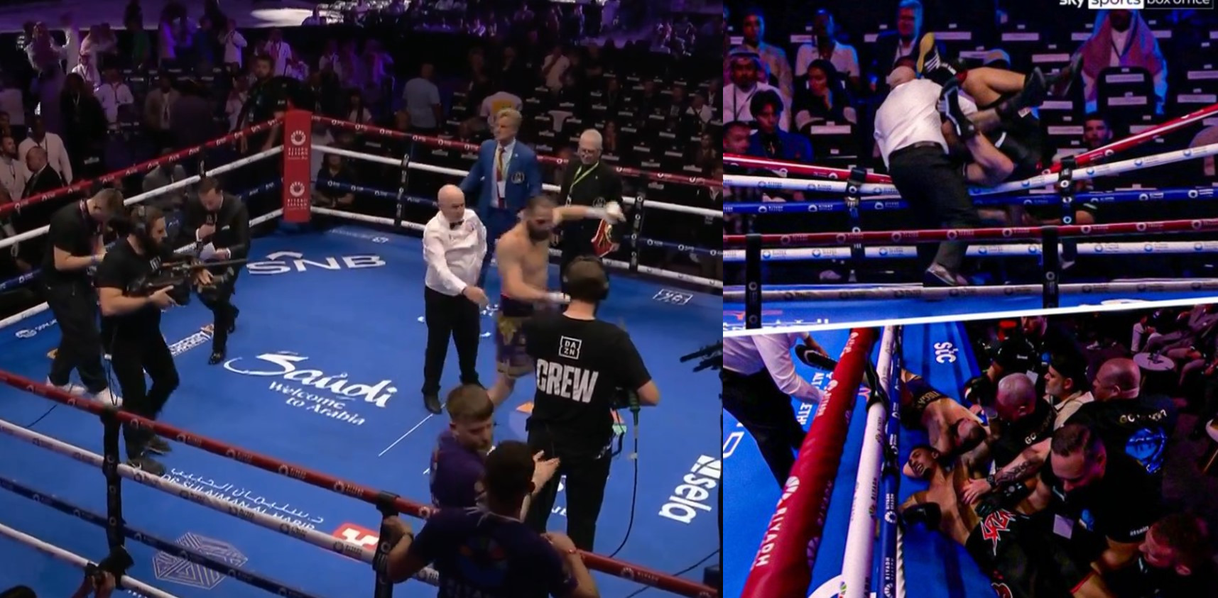 Boxing Match Ends In Draw With Fighter In Wheelchair Before That Both Boxers Went Over The Ropes