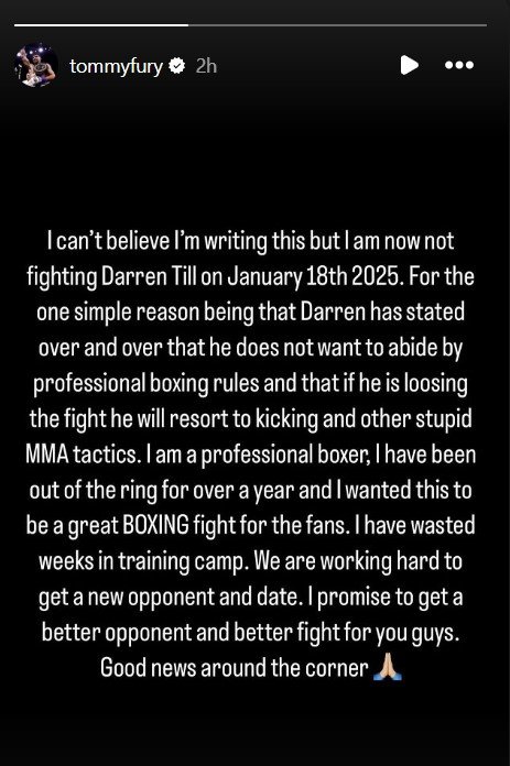 Chaos As Tommy Fury Appears To Pull Out Of Darren Till Boxing Match 3 why