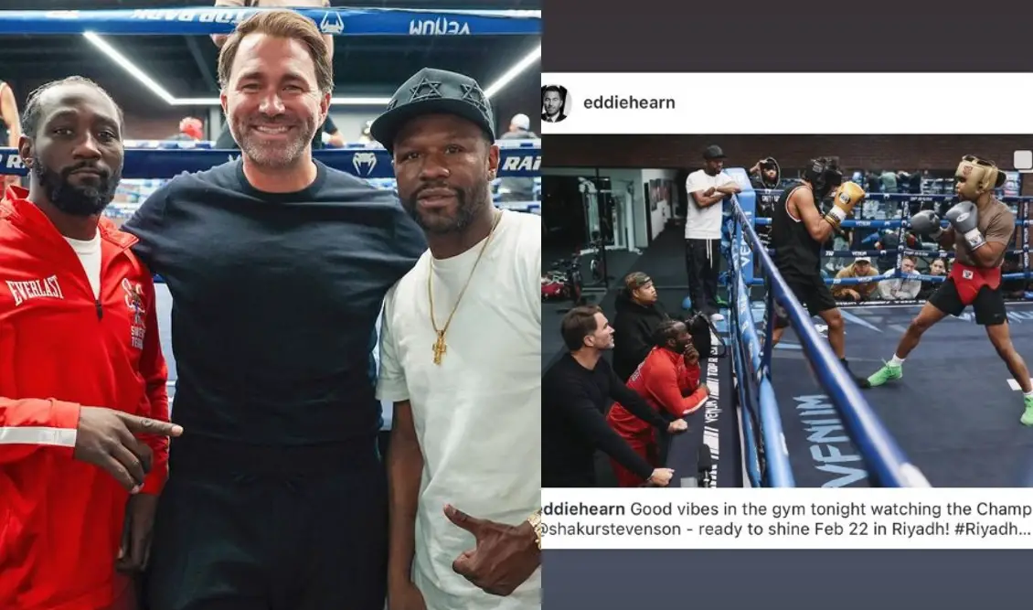 Floyd Mayweather, Eddie Hearn and Terence Crawford Watch Shakur Stevenson Sparring