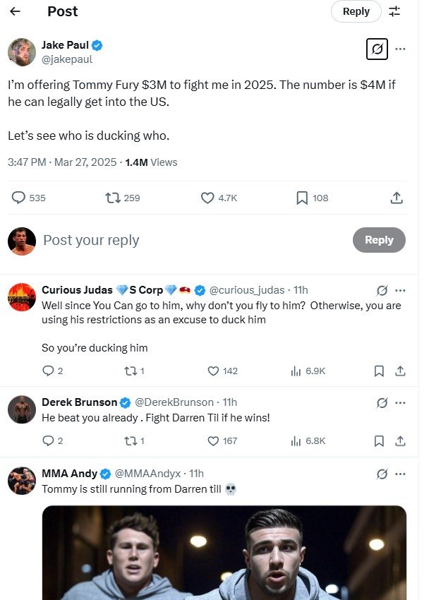 Boxing World Reacts To Jake Paul Offering Tommy Fury 3-4 Million For Rematch 3 1